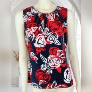 L🌹Karl Lagerfeld black red roses print sleeveless top blouse